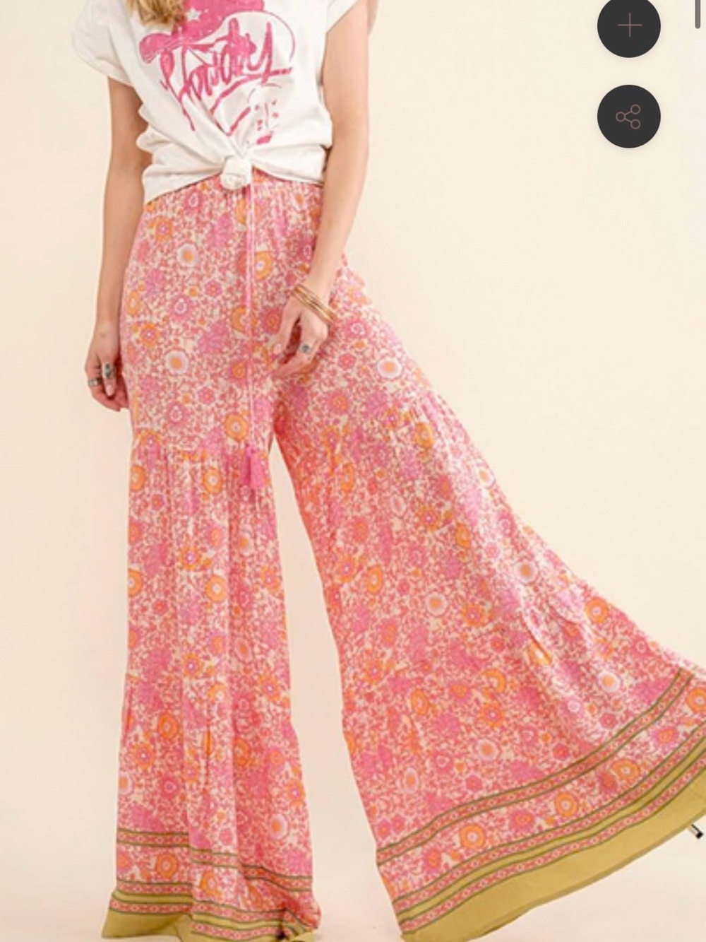 Floral Pink Wide-Leg Boho Pants